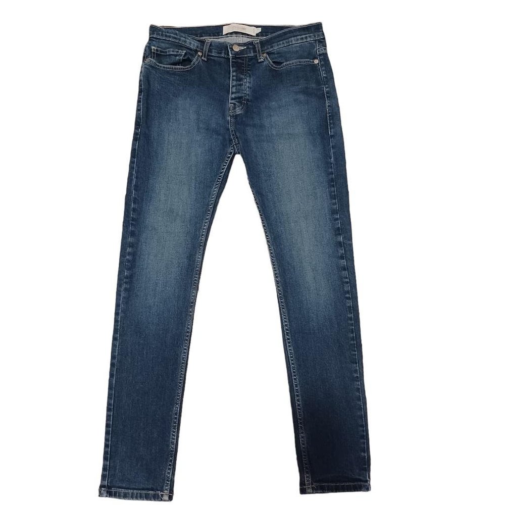 TOPMAN Men's Stretch Skinny Blue Denim with Button Fly Jeans Size 32/32